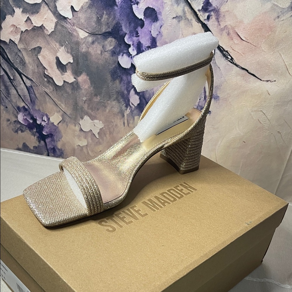 Steve Madden Lavnish Shimmering Gold Block Heels